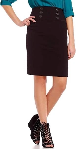 BCX Junior's High Rise Pencil Skirt w/ Button Detail Stretch Size 9 Black - Image 1 of 4