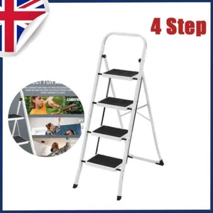 4 Step Foldable Ladder Heavy Duty Stepladder Non Slip Tread Safety Steel Step - Picture 1 of 8