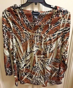 EQUATION Animal Print Tunic Brown/Tan/Black Square Neck 1X Polyester - Bild 1 von 8