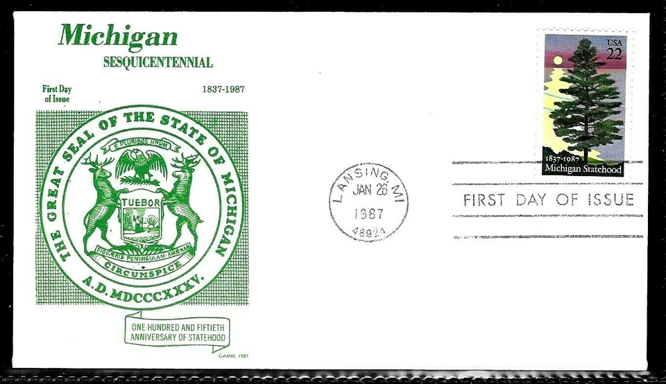 2246 22c Stamp (1987) THE MICHIGAN STATE 150 FDC FROM THE GAMM CACHET MAKERS - Image 1 of 1