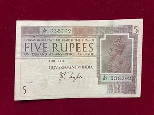 British India (ND 1917-1930),  5 Rupees - J. B. Taylor, Prefix L, Pick 4b - Picture 1 of 2