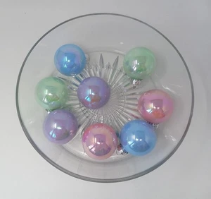 Pastel Ornament Lot Of 8 Iridescent Pink Lavender Mint Green Blue Plastic 2.5" - Picture 1 of 4
