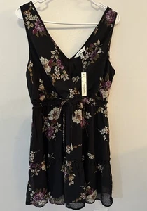 Speechless Minikleid schwarz Blumen Babydoll launisch Fee ärmellos Gr. Large NEU - Bild 1 von 8