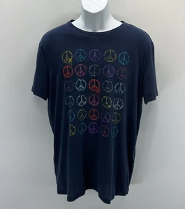 John Varvatos Star USA Blue Peace Sign Graphic Crew-Neck Short Sleeve T-Shirt M - Picture 1 of 6