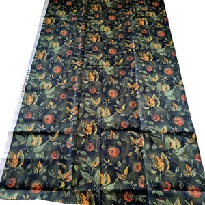Water Tex Cheri Strole SSI Floral Cotton Fabric 36x42” Green Orange Leaves  - Picture 1 of 13