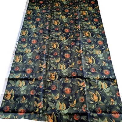 Water Tex Cheri Strole SSI Floral Cotton Fabric 36x42” Green Orange Leaves  - Image 1 of 4