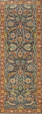Handmade Gray Wool Carpet Transitional Oriental Floral Oushak Runner Rug 3x8 Ft - Image 1 of 4
