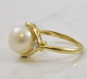 10k YELLOW GOLD Large Pearl Ring, Diamond size 7 - Picture 1 of 18