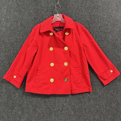 Chaqueta Lauren Ralph Lauren Para Mujer Pequeña Roja Doble Pecho Chaquetón Dorado Botón Foto 1 de 4