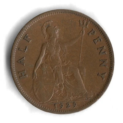 1929 UK Great Britain Half Penny World Coin - KM# 837 - Image 1 of 2