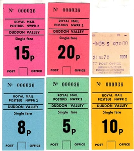 Bus tickets (6): Royal Mail Postbus, Duddon Valley, plus a Post Office Almex - Picture 1 of 1