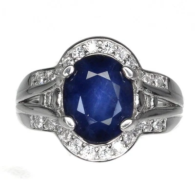 Anillo de plata de ley 925 ovalado zafiro azul 10x8 mm piedras preciosas naturales joyería talla 7 Foto 1 de 4