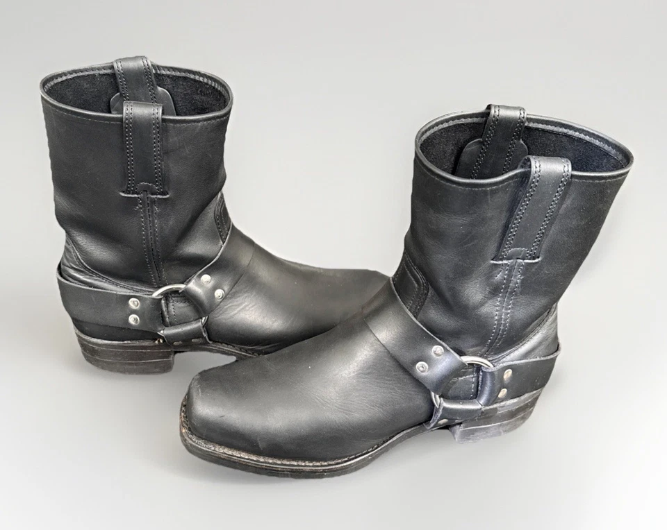 FRYE 12R Black Leather Harness boots mens 9.5 M Biker Motorcycle Square Toe - Image 1 of 4