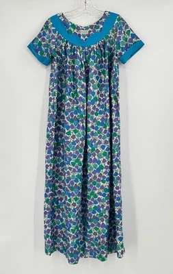 Vestido longo linha A Line vintage Sun Fashions Of Hawaii manga punho floral gola vieira - Imagem 1 de 4