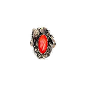Joan Begay, Ring, Fire Opal, Sterling Silver, Navajo Handmade, 7 1/2" - Picture 1 of 3