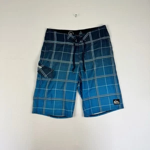 Quiksilver Cypher Board Shorts Blue Check Y2K 32" Waist Medium Cargo 22" Long - Picture 1 of 9