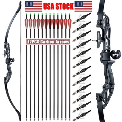 53" Takedown Recurve Bow 20-55lbs Carbon Arrows KIT Archery Hunting Shoot Target - Image 1 of 4