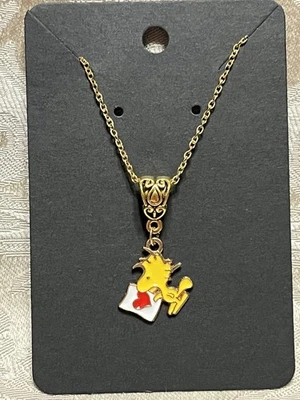 Snoopy Woodstock Corazón Adorable Esmalte Dije Moda Divertido Boho Oro Collar 18” Foto 1 de 2