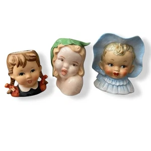 Konvolut Vintage Damen Kopfvasen Kopfvase Kind Mädchen Baby Übertopf Vasen - Bild 1 von 9