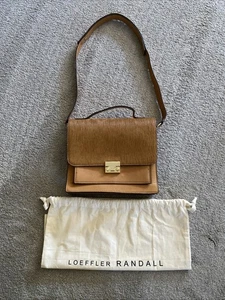 LOEFFLER RANDALL Purse Tan Calf Skin Leather Camel Minimal Rider Shoulderbag GUC - Picture 1 of 24
