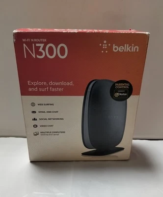 Belkin N300 4 Port Wi-Fi N Router Strong Range 300 Mbps Model New Open Box  - Image 1 of 4