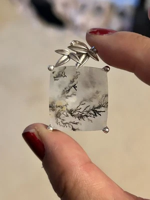 Rare Rutilated Smoky Quartz Pendant In Solid Silver Bamboo Leaves Bail - Image 1 of 4