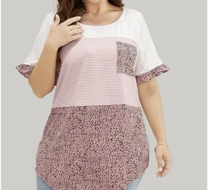 Women’s Bloomchic Short Sleeve Shirt Top - Pink - Plus Size 18-20 - Bild 1 von 15