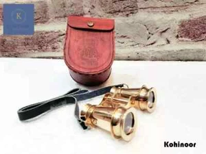 Solid Brass Binocular Handheld Opera Glasses with Beautiful Leather Case - Picture 1 of 6