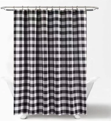 Cortina de ducha Buffalo Check 72 x 72 pulgadas, estilo granja a cuadros blanco y negro Foto 1 de 4