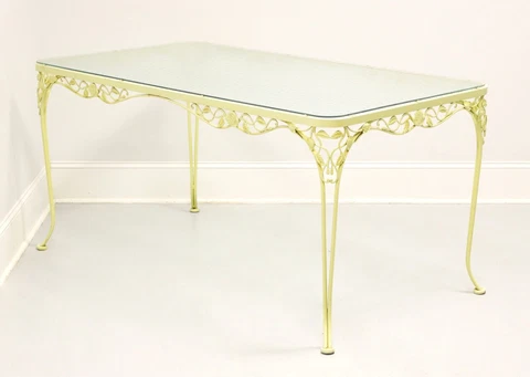 WOODARD Chantilly Rose Mid 20th Century Wrought Iron Dining Table with Glass Top Cover