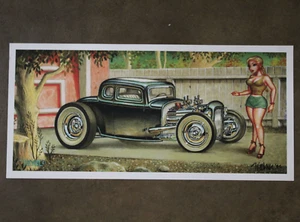 Póster firmado Keith Weesner de colección Ford 1932 5 ventanas HEMI V8 Hot Rod mcm pinup artístico - Imagen 1 de 5