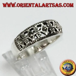 Anello in argento 925 a fascia con marcasite nei rombi - Foto 1 di 3