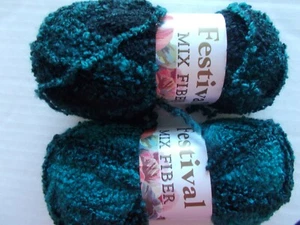 Festival Mix Fiber boucle yarn, peacock green/black, lot of 2 - Picture 1 of 2