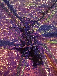 PURPLE IRIDESCENT Reversible Sequin Stretch Mesh Fabric (52 in.) Sold BTY - Picture 1 of 1
