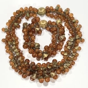 VTG MIRIAM HASKELL Topaz Crackle GLASS BRACELET & NECKLACE SET Unsigned - Picture 1 of 13