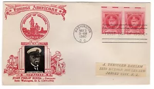 #880 John Philip Sousa Composer Famous American FDC 1940 - Crosby - Picture 1 of 2