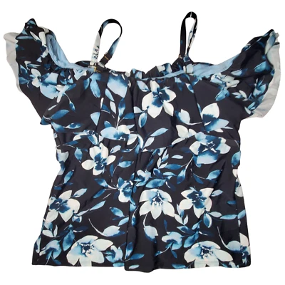 Island Escape Women La Flor Tankini Black Floral Nylon Stretch Underwire 16W NWT - Изображение 1 из 4