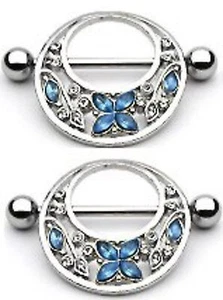 Nipple Ring Bars Butterfly Flower Body Jewelry Pair 14 gauge Sold as pair - Picture 1 of 1