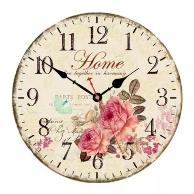 12 In Rose Flowers Wall Clock Retro Wood Quartz Large Quiet Round Wall Clocks - Image 1 of 4