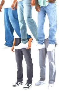 Men Relaxed Fit Rigid Flare Antique Blue Black Jeans washed denim Pant Trousers - Picture 1 of 33