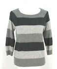 Cynthia Rowley Sweater Sz L Stripe Gray Wool Angora Blend Pullover Top Large 