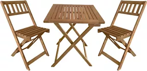 3-Piece Acacia Wood Folding Patio Bistro Table and Chairs Set, Natural Oiled - Picture 1 of 8