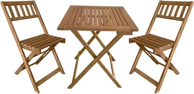 3-Piece Acacia Wood Folding Patio Bistro Table and Chairs Set, Natural Oiled - Image 1 of 4