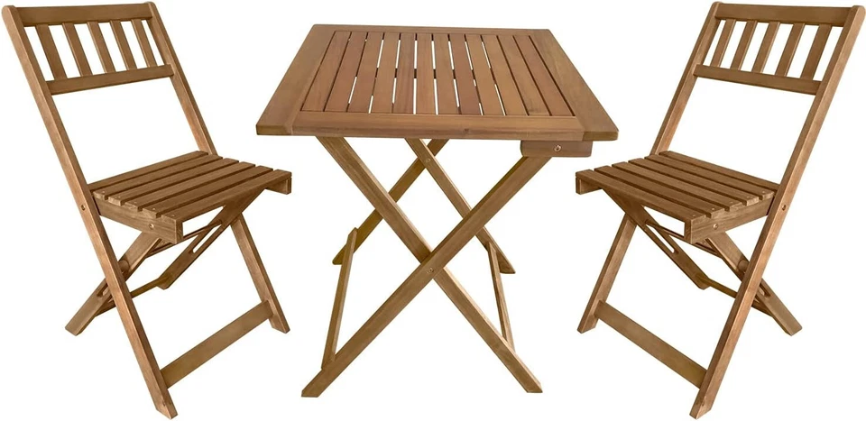 3-Piece Acacia Wood Folding Patio Bistro Table and Chairs Set, Natural Oiled - Image 1 of 4
