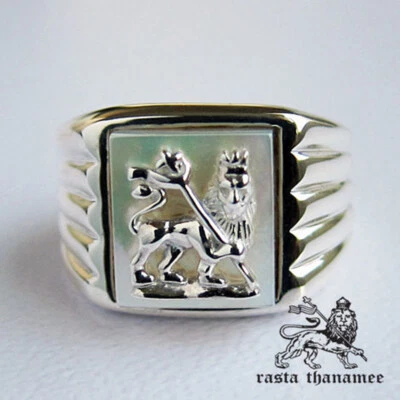 ANILLO DE PLATA ESTERLINA 925 ORIGINAL RASTA THANAMEE CONCHA DE PERLAS DE LEÓN Foto 1 de 4