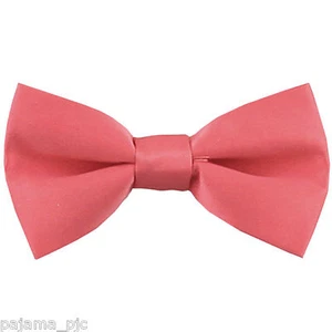 Coral Kid's Straight Cut Solid Pre-tied Strap Bowtie Boy's Bowtie Wedding Party - Picture 1 of 1