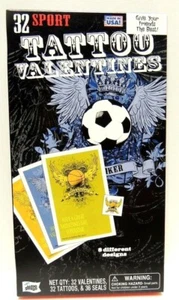 TATTOO Valentines - 32 Cards 32 Tattoos & 36 Stickers - 8 Sports Designs in Box - Picture 1 of 3