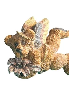 Vintage Resin Bear Pin Brooch Wings Flower Halo 1.75" Across - Picture 1 of 4