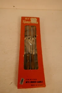 Vtg 6 pc FONDUE FORKS Set Stainless Steel Wood Handle Multi Colored Plastic Tips - Picture 1 of 8