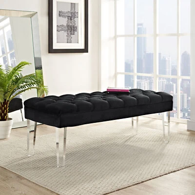 Modway Valet Performance Velvet Bench in Black - Image 1 of 4